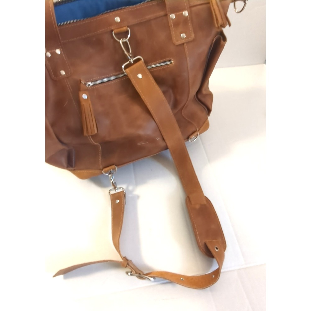 ✔️Brown Leather and Wool Tote Backpack - Picture 7 of 8